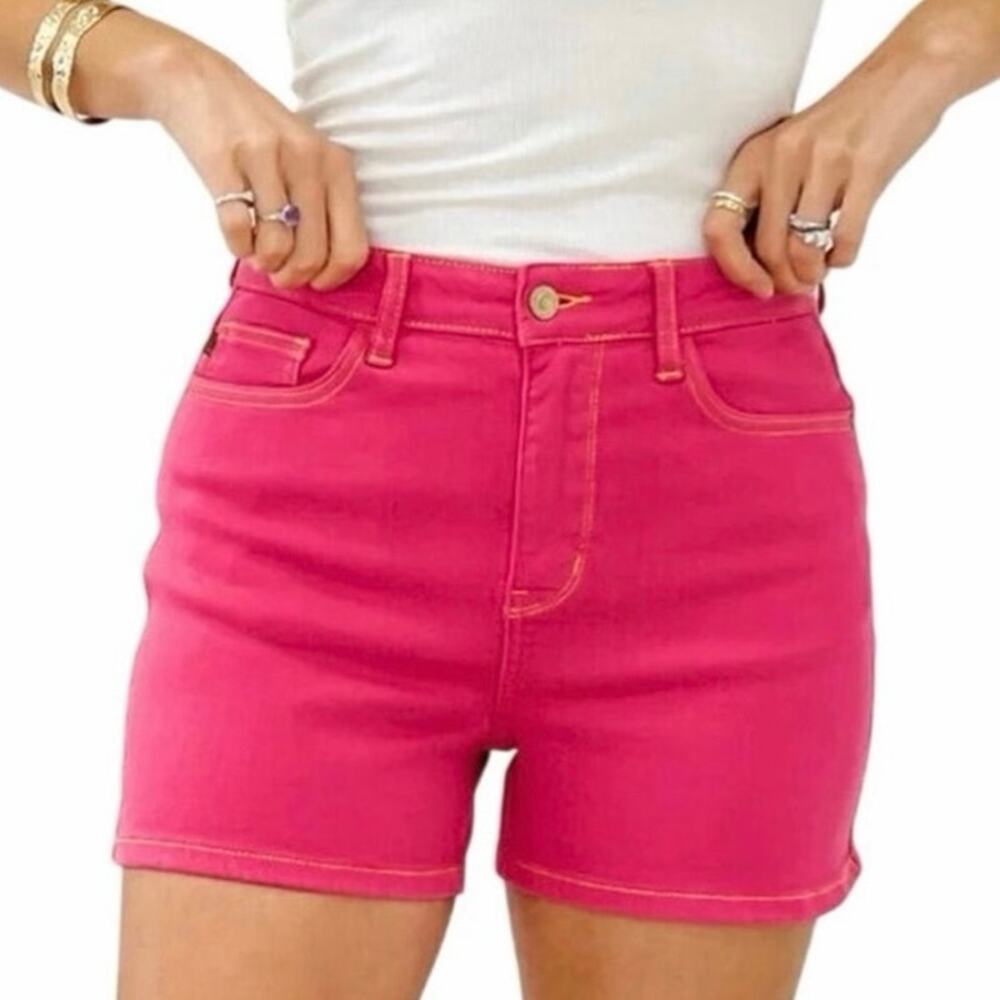 Judy Blue High Rise Denim Shorts Hot Pink Garment Dyed - Size 1XL